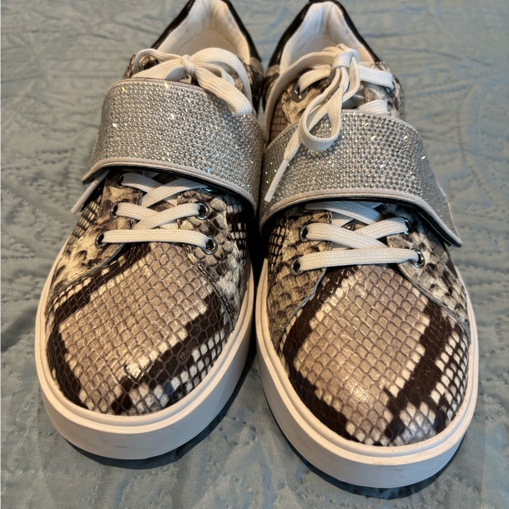 Michael Kors Silver and Black Snakeskin-Print Platform Sneakers